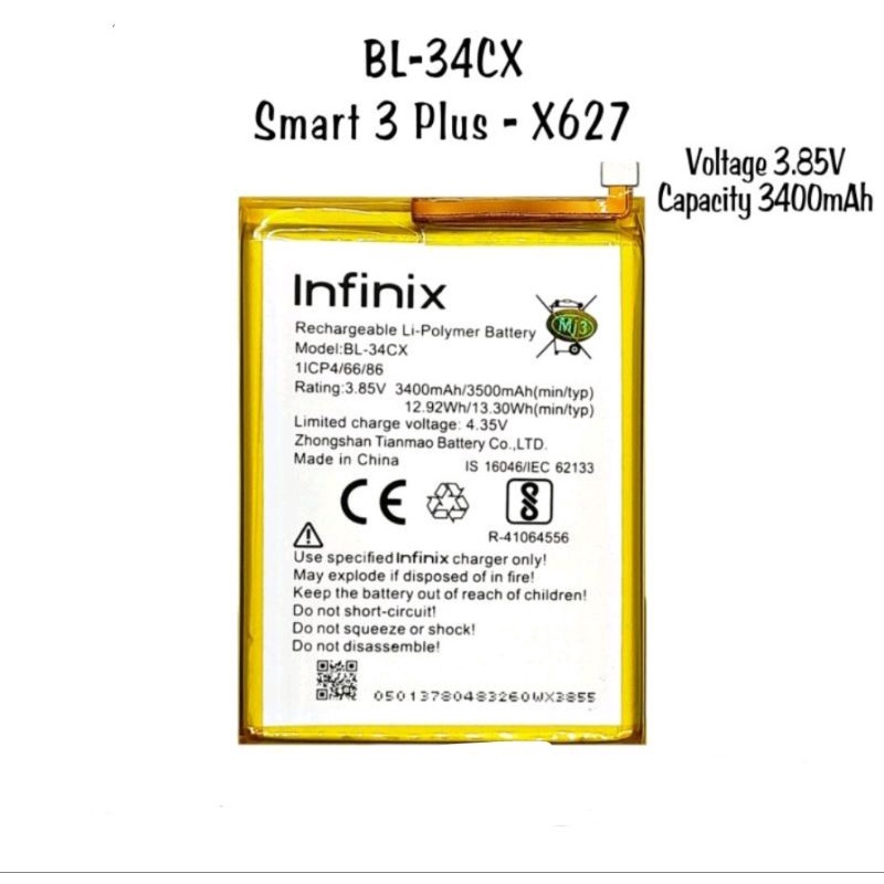 BATERAI BATRE INFINIX SMART 3 PLUS X627B BL-34CX BL34CX ORIGINAL