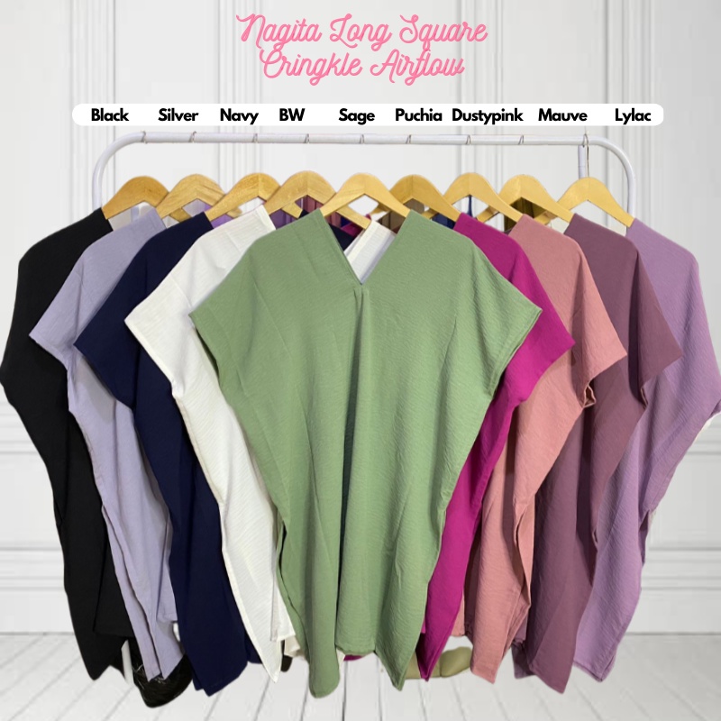 NAGITA LONG SQUARE TOP ATASAN BLOUSE WANITA AIRFLOW CRINKLE