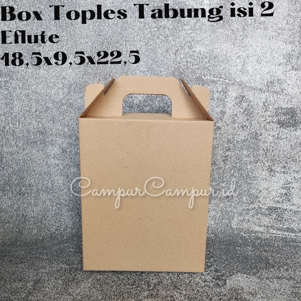 

Box Kardus Eflute Gable Box Jinjing untuk Toples Tabung isi 2 18.5x9.5x22.5 Box Kue Kering Hampers