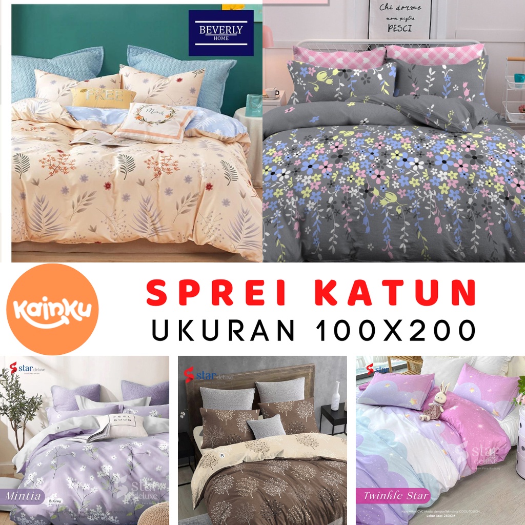 Sprei Motif 100x200 Super single size Katun asli anti geser