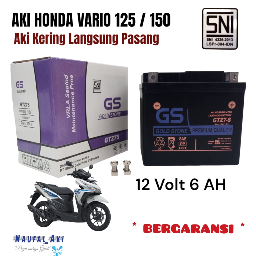 Jual Aki motor Honda Vario 125 / 150 PCX 125/150 GS GTZ7s Aki Kering
