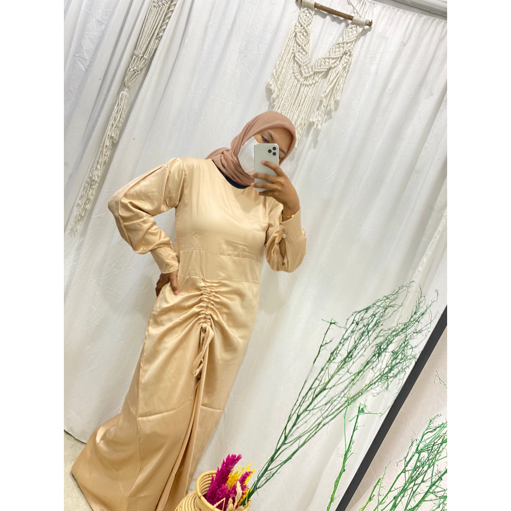 Chiara Dress Kondangan Mewah Bahan Satin Dres Serut Bridesmaid Fashion Muslim Terbaru Elegan Mewah Gamis Pesta Remaja Dewasa Fit Tto L