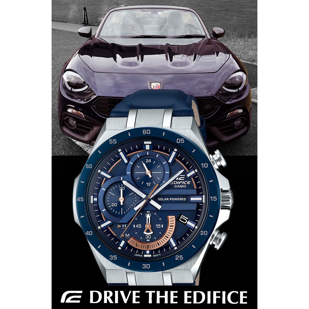 Jam Tangan Pria C*s*o ED*F*C* EQS-920BL-2A EQS-920 Chronograph Silver Navy Leather