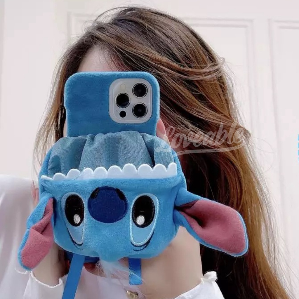 Stitch hoody case 3D velvet silicone bagian dalam bludru for iPhone 11 12 13 14 pro max (no mini)