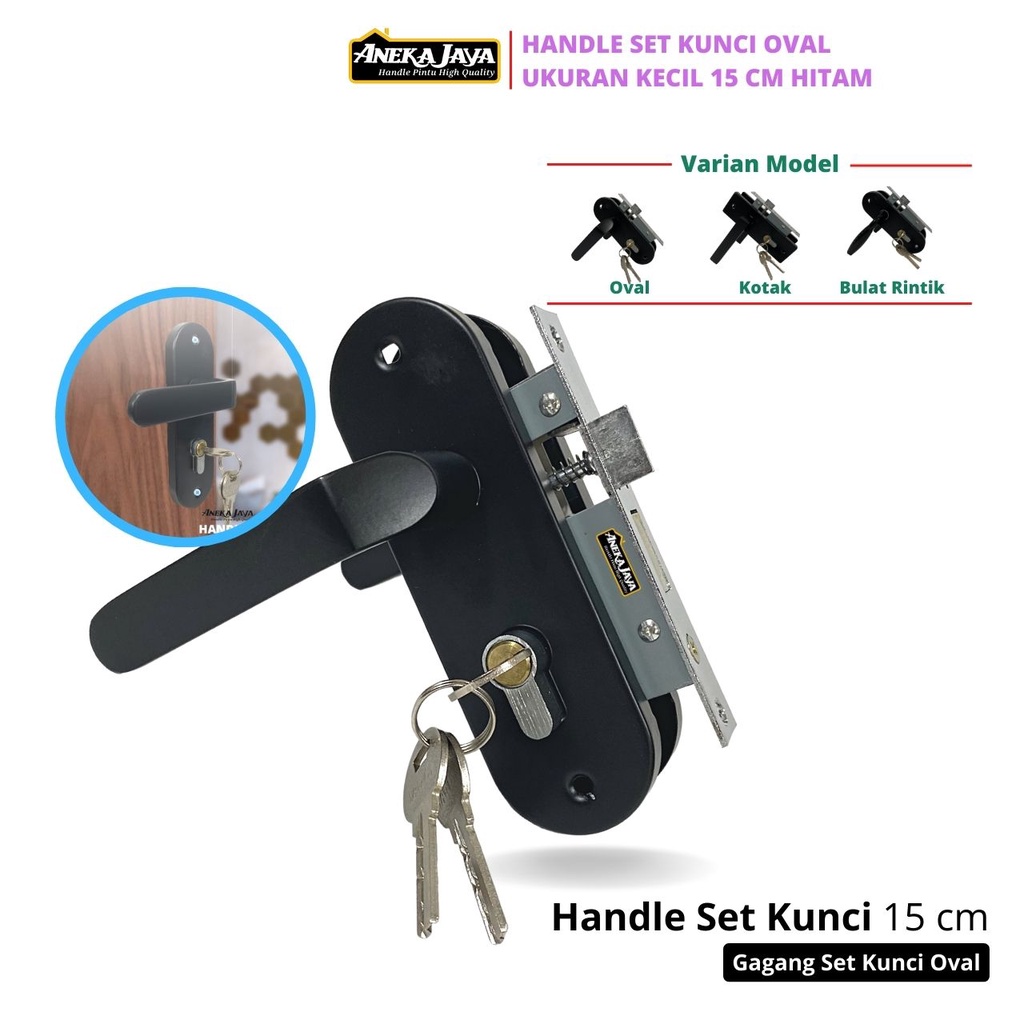 Kunci Set Handle 15 cm Kecil - Hitam Doff - Gagang Pintu Kamar Utama