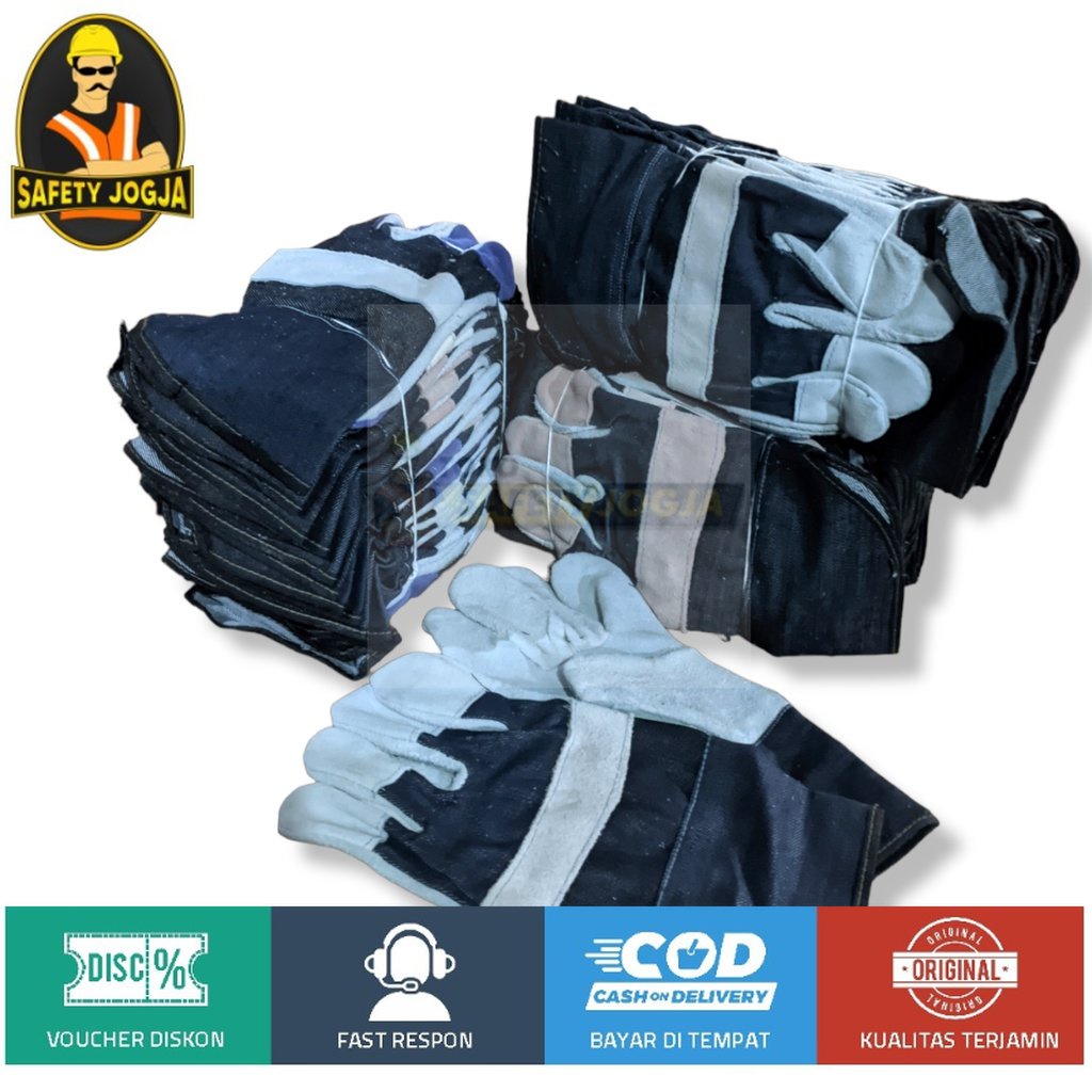 Sarung tangan kerja kulit kombinasi split jeans fitter gloves las