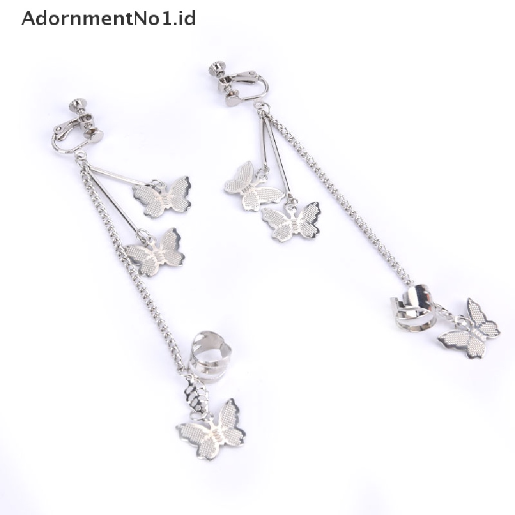 [AdornmentNo1] Kupu-kupu Klip Anting Ear Hook Stainless Steel Klip Telinga Anting Tindik Ganda [ID]