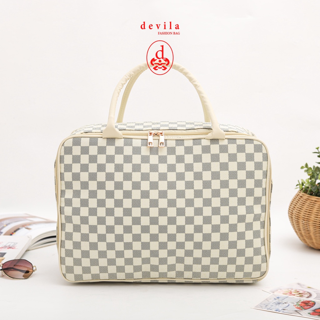 PREMIUM CREAM BOXES TRAVEL BAG - Tas Koper Waterproof Motif Krem Murah