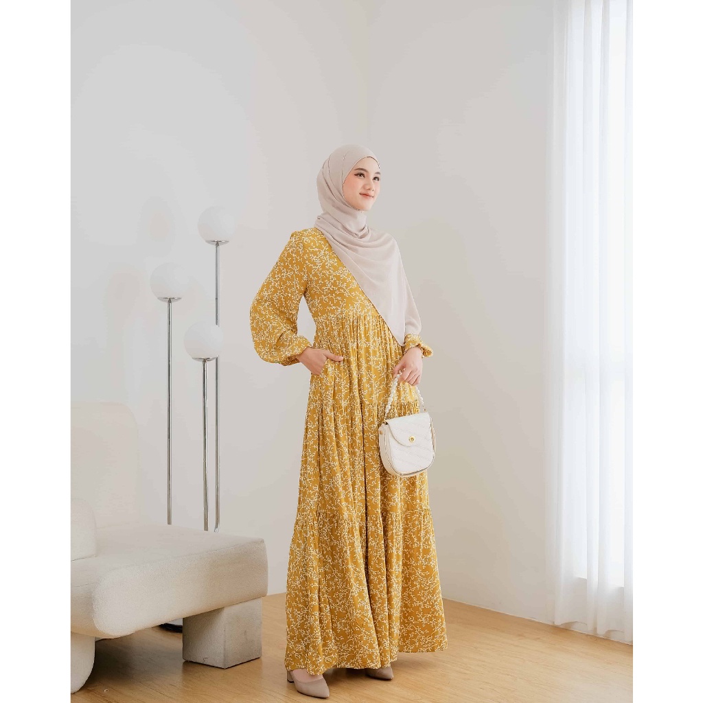 Le Khari Qifa Dress Bahan Rayon Viscose Gamis Homedress Busui Size S - XL-Qifa Turmeric
