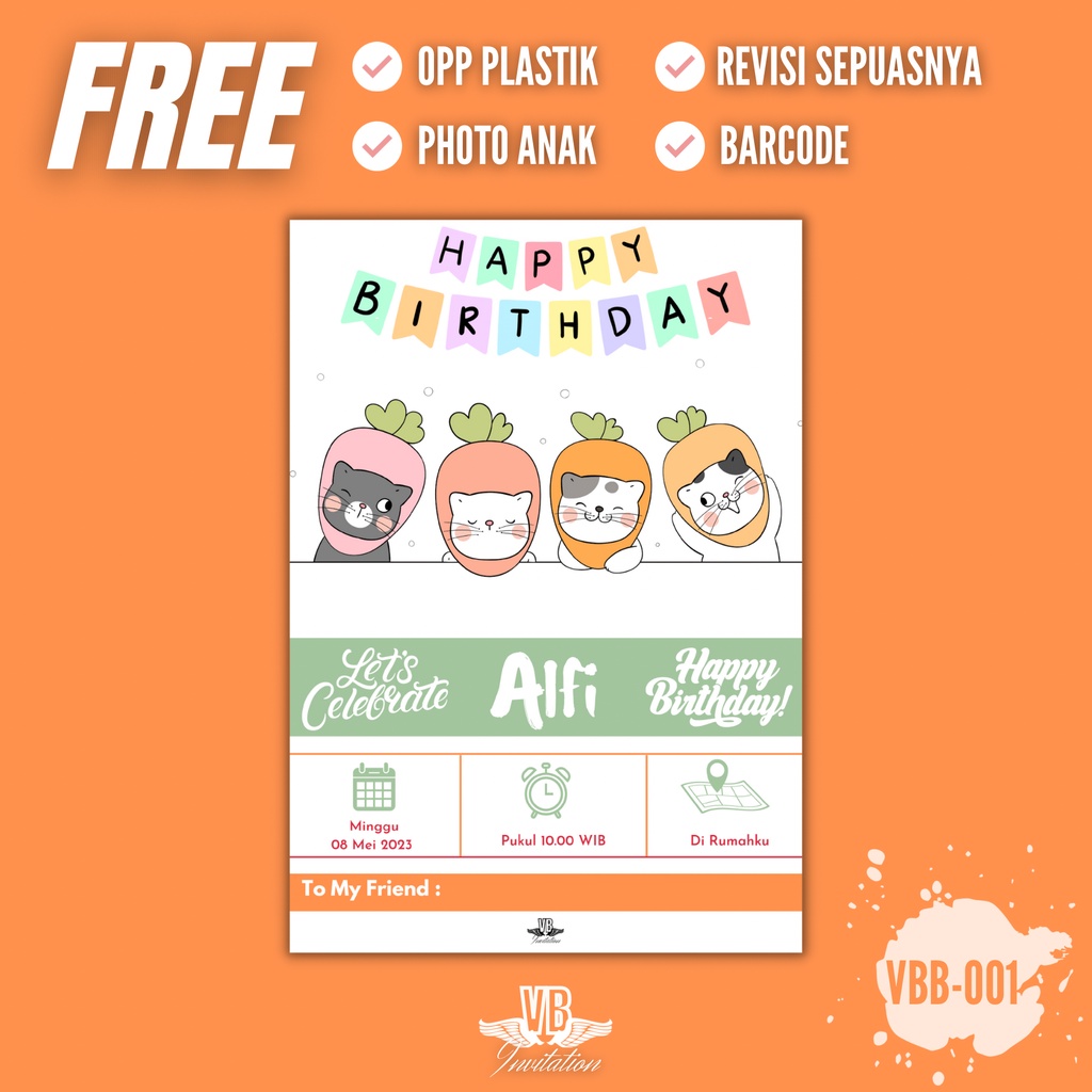 UNDANGAN ULTAH ANAK KEKINIAN TERMURAH SIMPLE CUSTOM BIRTHDAY FREE PLASTIK