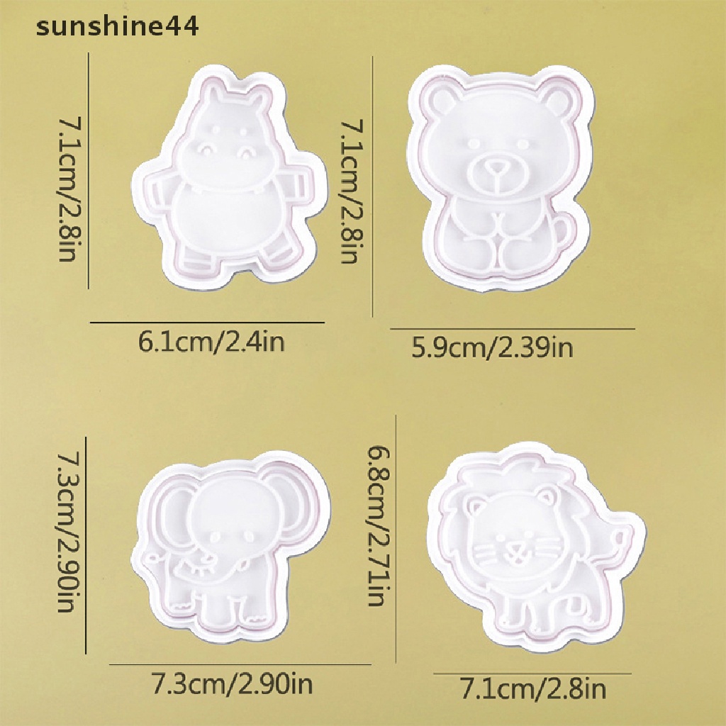 Sunshine 4Pc Kartun Hewan Cookie Cutter Emboss Biskuit Cetakan Alat Baking Untuk Anak-Anak.