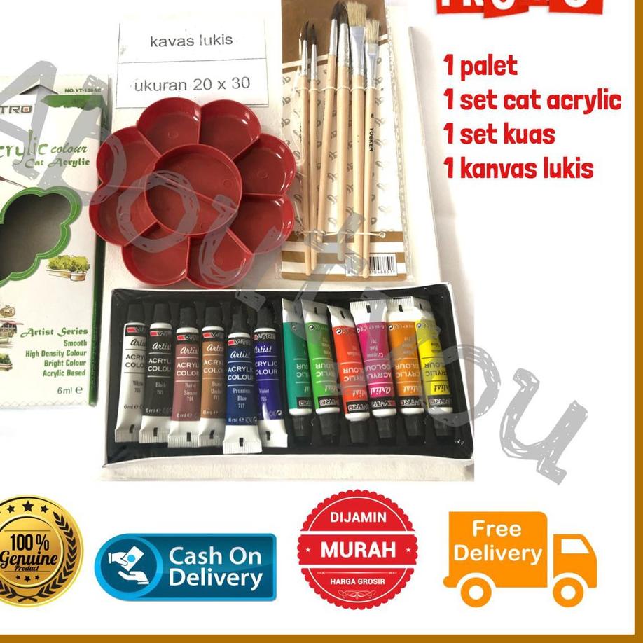 

NGA578 PAKET LUKIS KOMPLIT 4 in 1 KANVAS Besar Cat Akrilik Palet Kuas Set Melukis Lengkap +