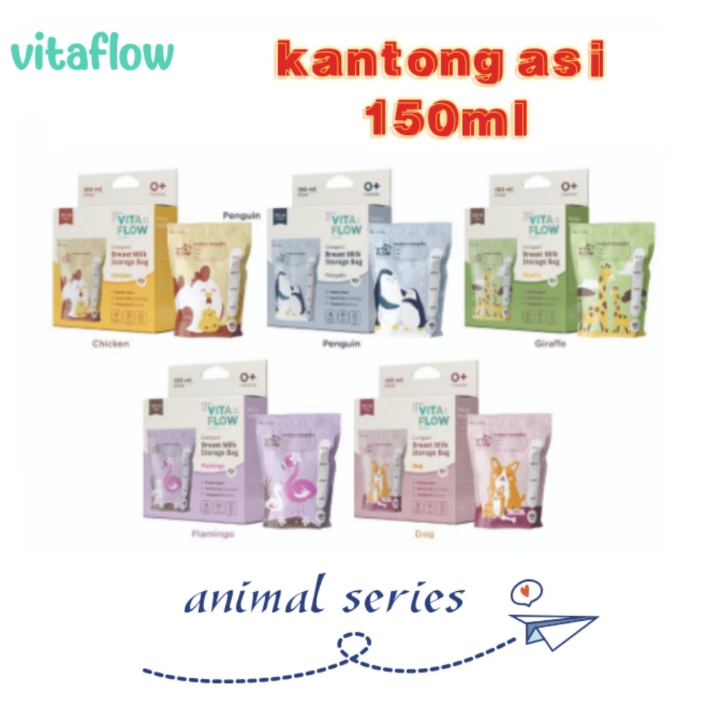VITAFLOW Kantong ASI 150 ml animal series Double Zipper Anti Bocor Isi 30 pcs