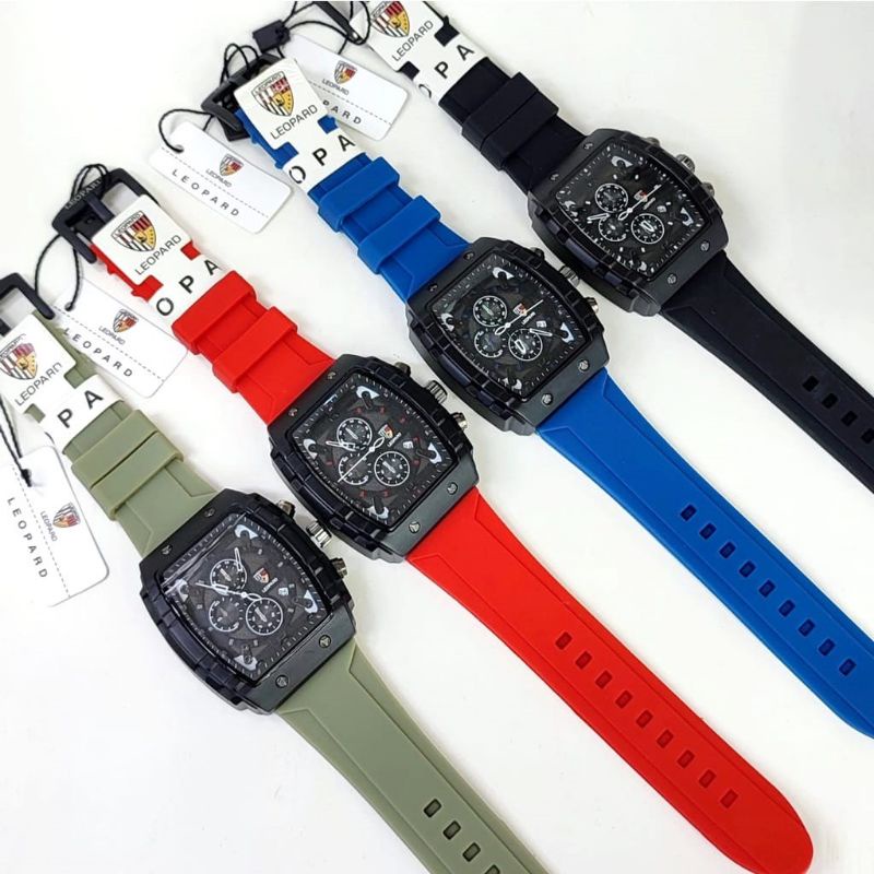 Jam Tangan Pria Leopard Sport Analog Tali Rubber Tanggal Aktif Chrono bisa dibawa berenang