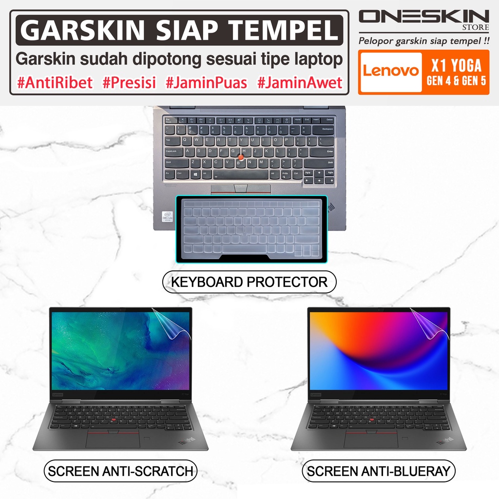 Garskin Sticker Laptop Pelindung Screen Keyboard Protector Lenovo Thinkpad X1 Yoga Gen 4 5 Gambar Full Body Silikon Bening Glossy Doff Blueray Cooskin