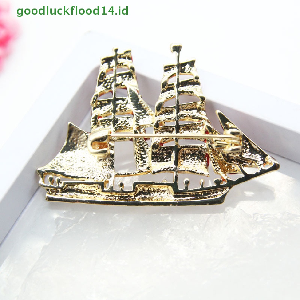 [GOOGFOUR] Fashion Kristal Enamel Vintage Boat Pin Bros Kerah Lapel Badge Perhiasan Hadiah [TOP]