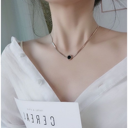 Perhiasan Wanita - Kalung Titanium Asli Gepeng Liontin Bulat Hitam Anti Karat dan Luntur High Quality Import Kekinan