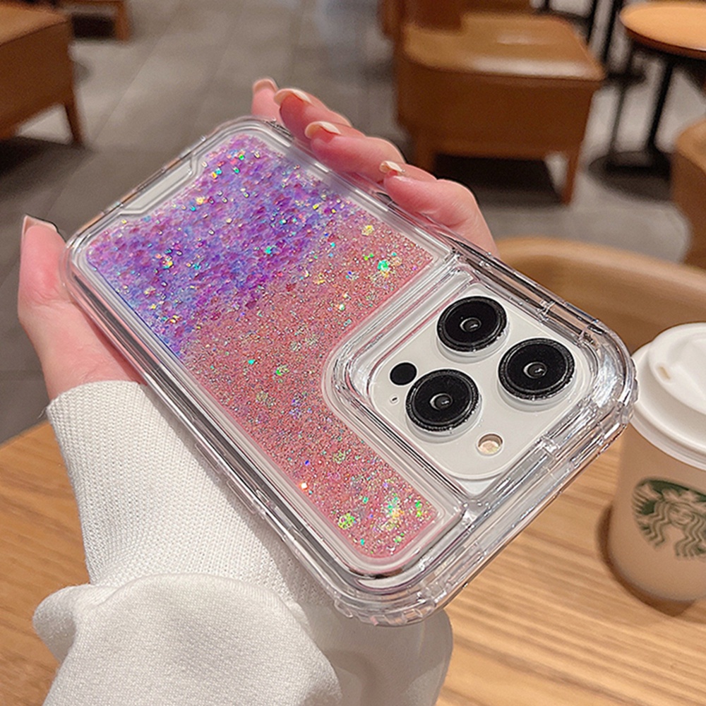 IPHONE Casing Ponsel Glitter Gradasi 3in1 Untuk Iphone11 12 Pro Max13 14 Pro Max7 +8 14 Plus12 13 Casing Mini X XR XS Max Sparkling Shockproof