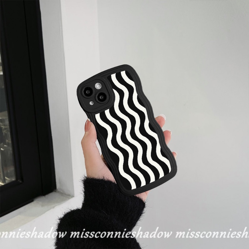 Redmi 9T 9A 10A 9 10 10C 9C NFC A1+A1 Mi 11T Pro Note 11 10 9 8 10Pro 11Pro+9Pro Note 10s 9s 11s PO CO M3 X3 NFC Pro Fashion Hitam Putih Motif Gelombang Air Lembut Case Wavy Edge