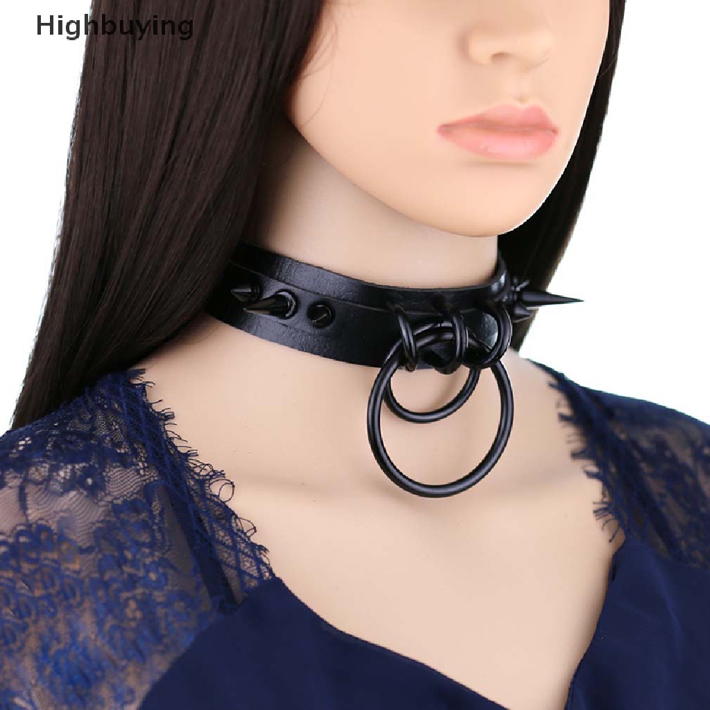 Hbid Gothic Perhiasan Punk Goth Choker Wanita Kerah Unisex Rivet PU Leather Necklace Glory