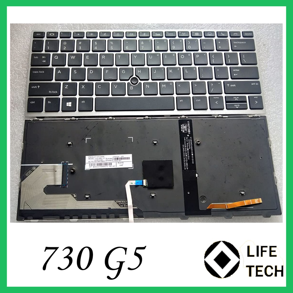 KEYBOARD LAPTOP HP ELITEBOOK 730 G5 735 G5 G6 830 G5 G6 836 G5 G6 BLACK HITAM WITH SILVER FRAME BACKLIGHT POINTER