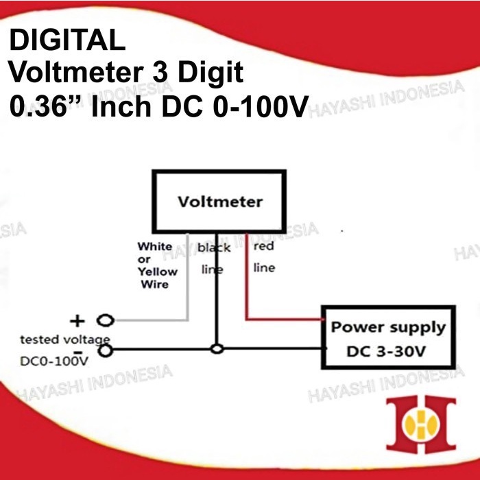 DC Voltmeter 0.36&quot; Inch 0 - 100 V Volt Mini Digital Voltmeter 3 Kabel