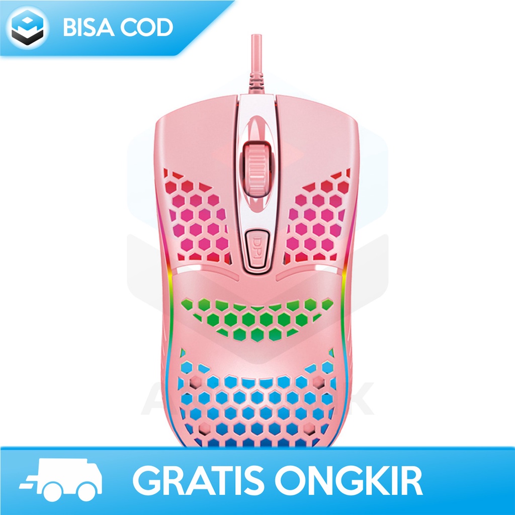 MOUSE KABEL HONEYCOMB DESAIN COLORFUL OPTICAL MOUSE GAME 4D LED RGB