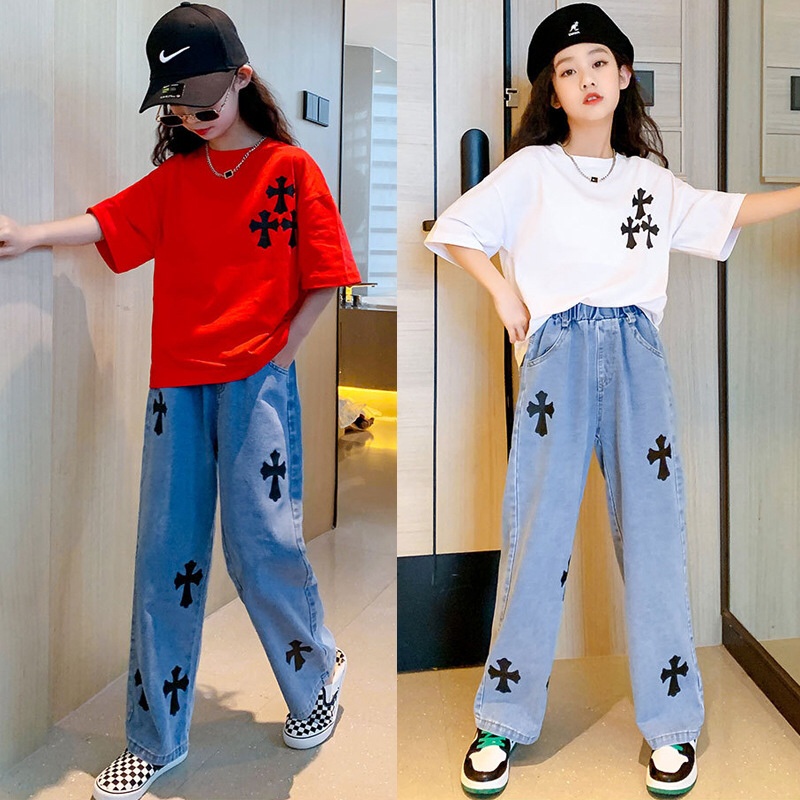 (LOLI-JKT) BS-391 STELAN ANAK CEWEK KARAKTER SALIB JEANS SIZE 110-160