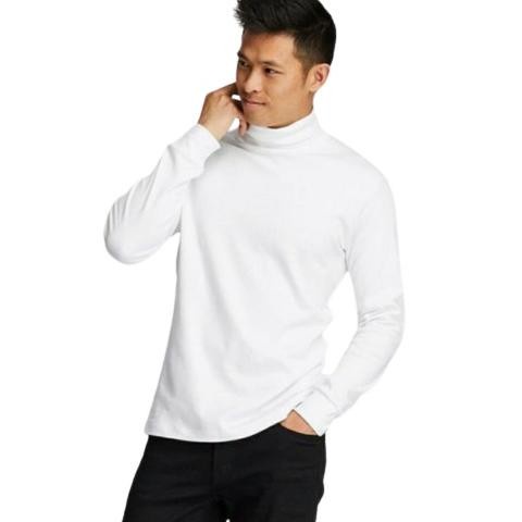 Sweater Rajut Pria Kerah Tinggi polos putih favorite rajut halus dan tebal