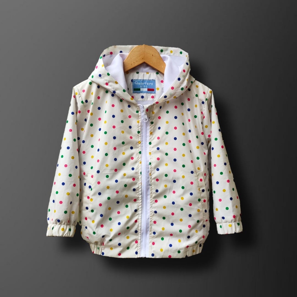 JAKET POLKADOT ANAK PEREMPUAN/ JAKET HOODIE ANAK WATERPROOF