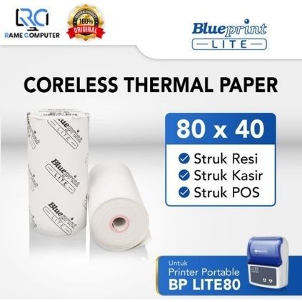 10 roll Kertas Thermal Struk kasir POS &amp; Resi BLUEPRINT Lite 80x40 mm