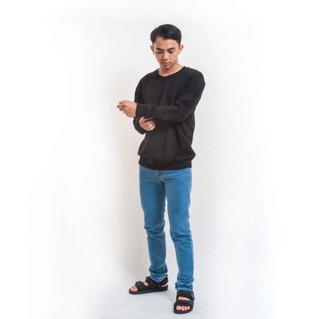 Bajubaja crewneck black / sweater hitam basic cotton baby terry unisex