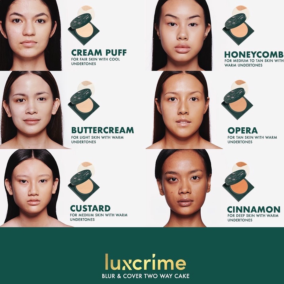 LUXCRIME Blur &amp; Cover Two Way Cake I Luxcrime Blur &amp; Cover Two Way Cake in Cream Puff, Buttercream, Custard, Honeycomb, Opera &amp; Cinnamon Full Size &amp; Mini Size I Tasya Farasya Approved BPOM Ori