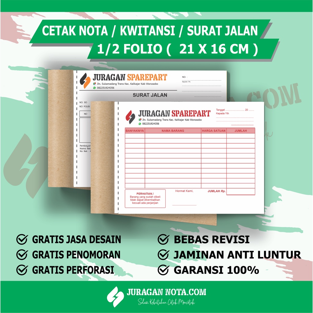 CETAK NOTA CUSTOM 2 PLY 1/2 FOLIO / KWITANSI 2 PLAY / SURAT JALAN CUSTOM 2 PLAY ( BEBAS DESAIN )