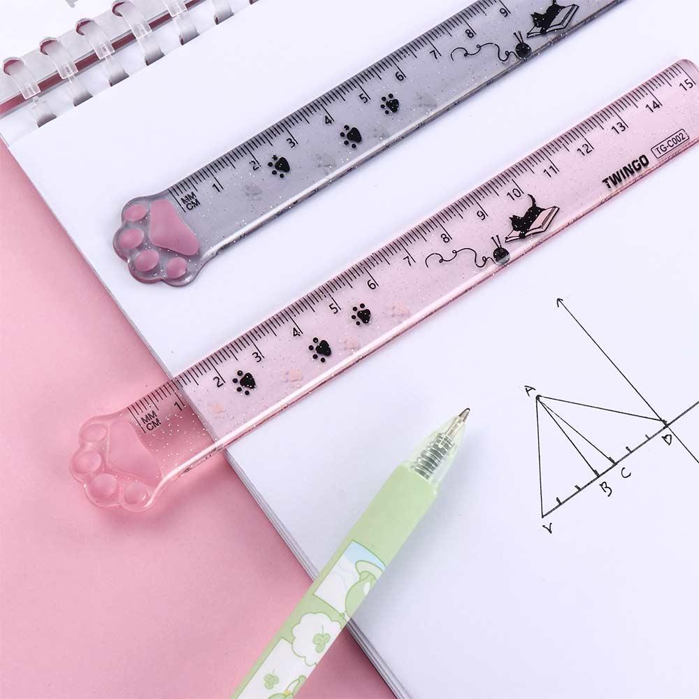 Lanfy Penggaris Lurus Kreatif Kawaii Kantor Perlengkapan Sekolah Alat Tulis Plastik Lukisan Cats Claw Ruler