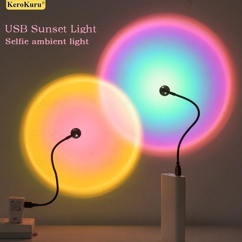 Lampu Neon Rotasi 360derajat Kamar Tidur Ruang Tamu Bawa Matahari Terbenam Modern Lampu Merah Lampu Sunset LED Lampu Proyeksi USB Kecil Dan Nyaman Lampu Proyektor Matahari