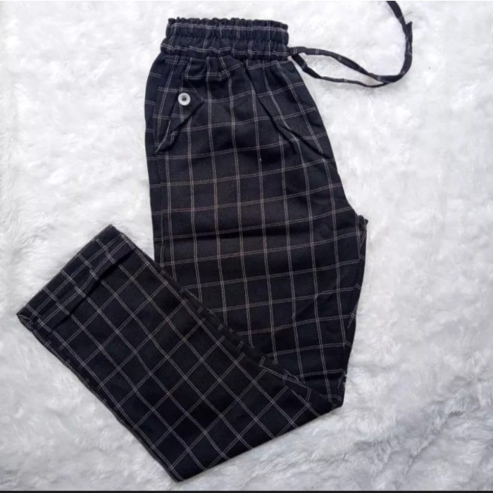 Celana Wanita Celana kotak wanita baggy pant kulot limited motif Hitam XXL Y8E6 Murah Bawahan Cewek 