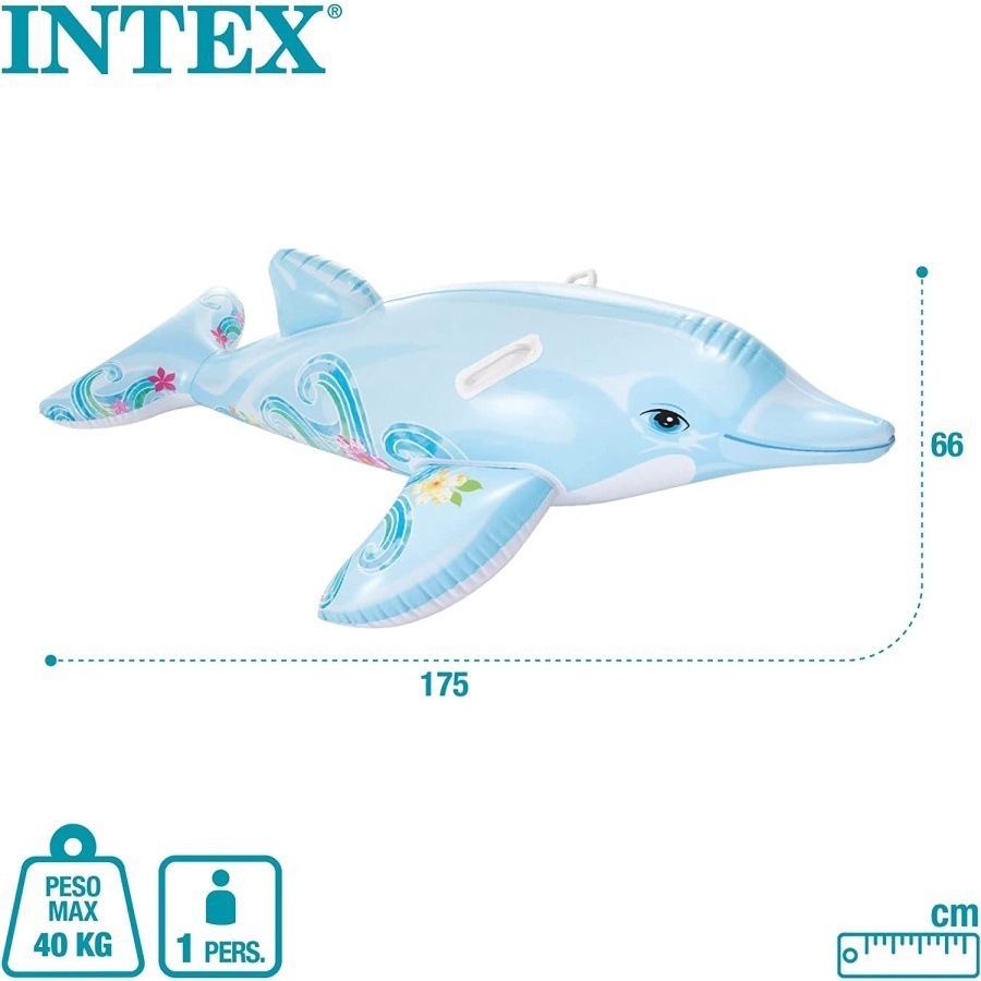 INTEX 58535 Inflatable Lil Dolphin Pool Ride On - 1.75m x 66cm