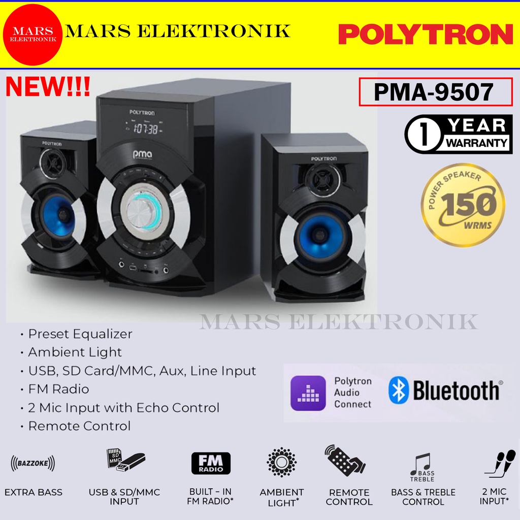 SPEAKER POLYTRON PMA 9507-  BLUETOOTH - NEW 2022 - AMBIENT LIGHT - SPEAKER POLYTRON MEJA - PORTABLE 