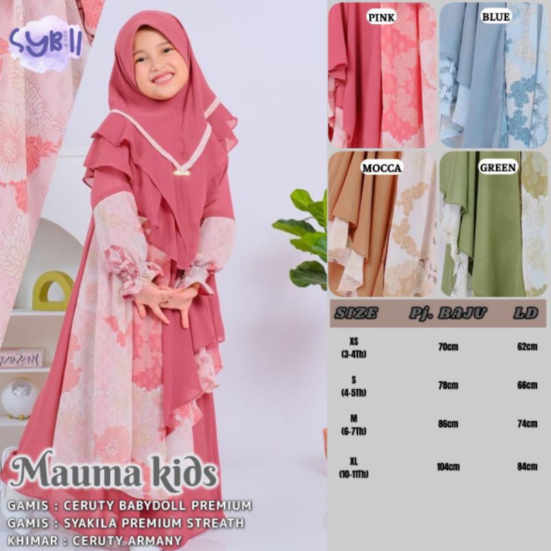 MAUMA KIDS SET SETELAN DRESS GAMIS KHIMAR ANAK SYBILL