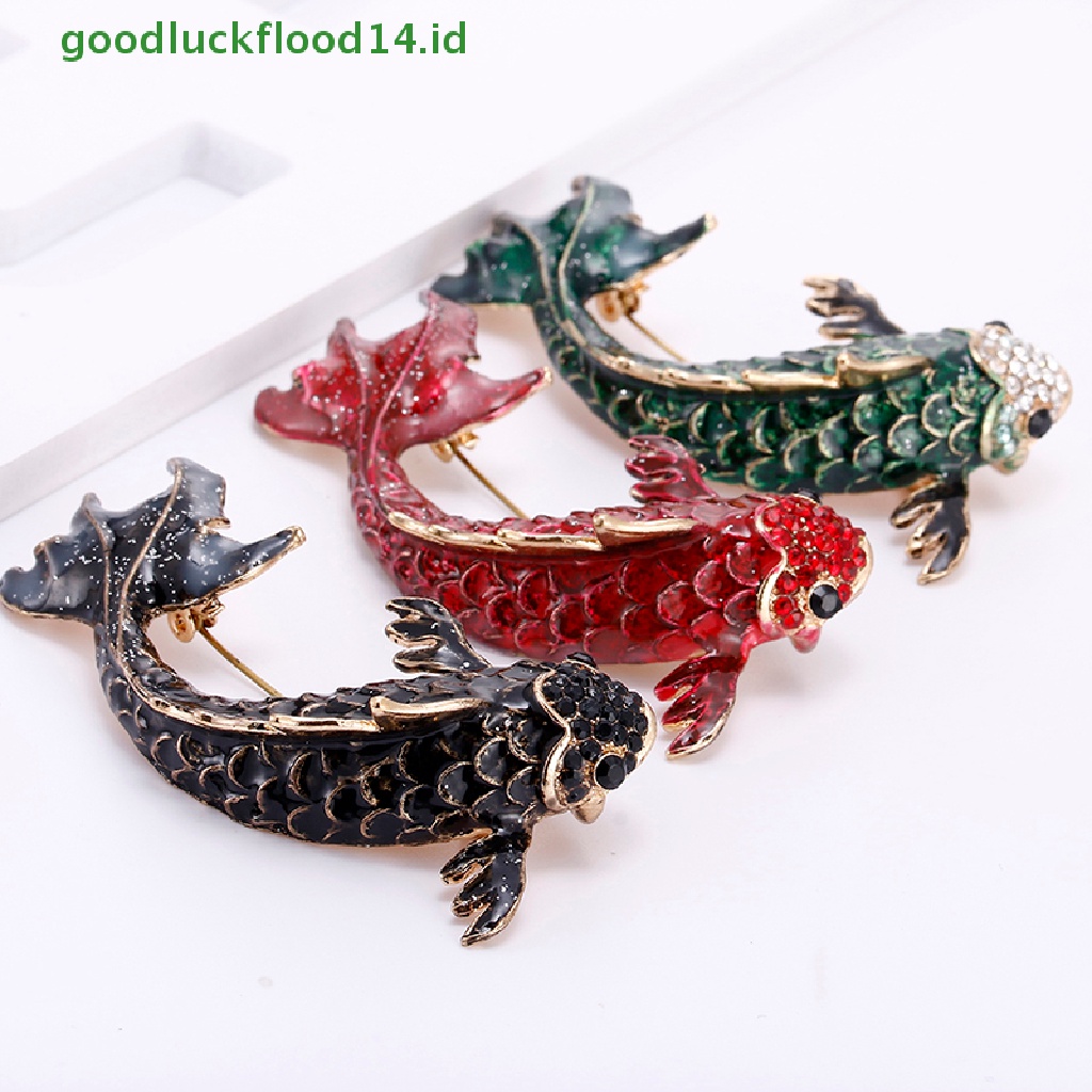 [GOOGFOUR] Enamel Ikan Kristal Hewan Lapel Collar Bros Pin Buket Hadiah Perhiasan Pesta [TOP]