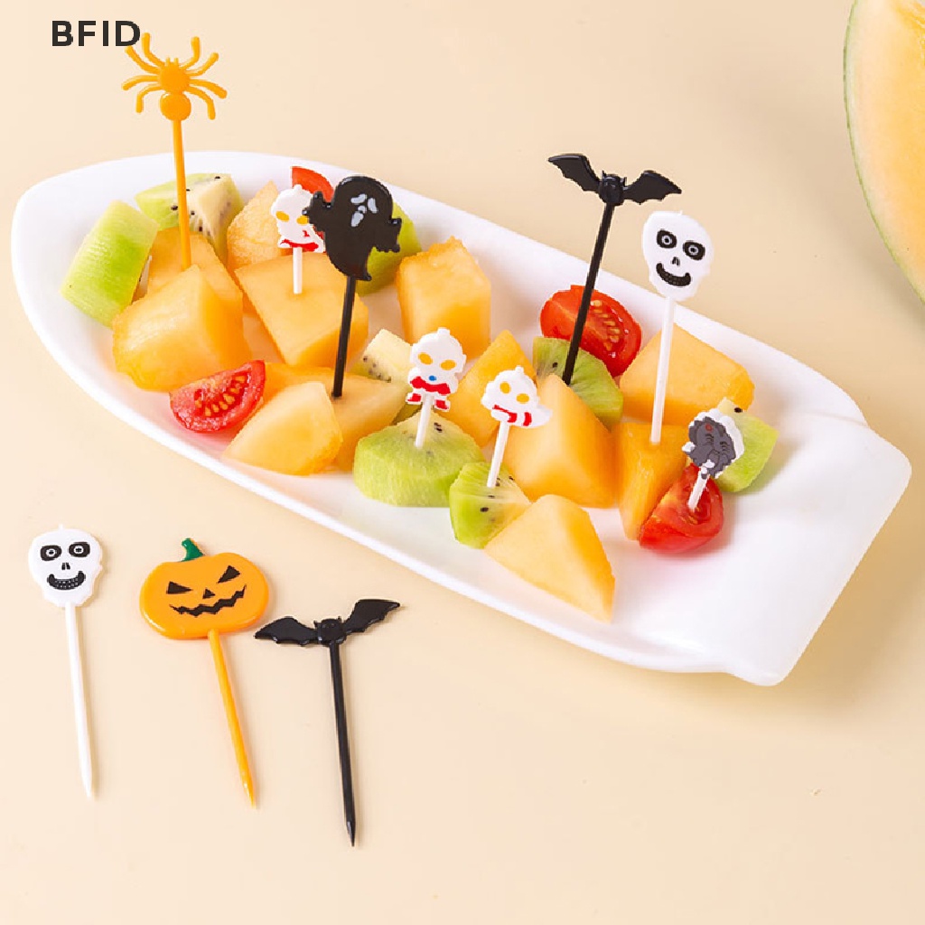 [BFID] 6/10pcs Halloween Set Garpu Buah Ultraman Garpu Plastik Tusuk Gigi Kue Portable [ID]