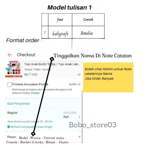 Custum Nama Kupluk Anak Kepang Perempuan Bordir Nama suka suka