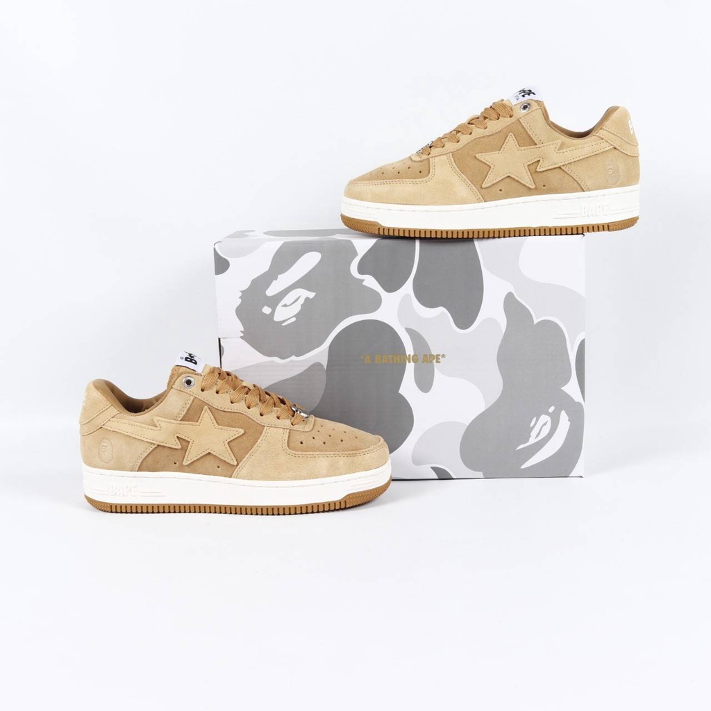 A BATHING APE BAPE STA BEIGE SUEDE BNIB ORIGINAL CHINA GRATIS KAOS KAKI SEPATU A BATHING APE