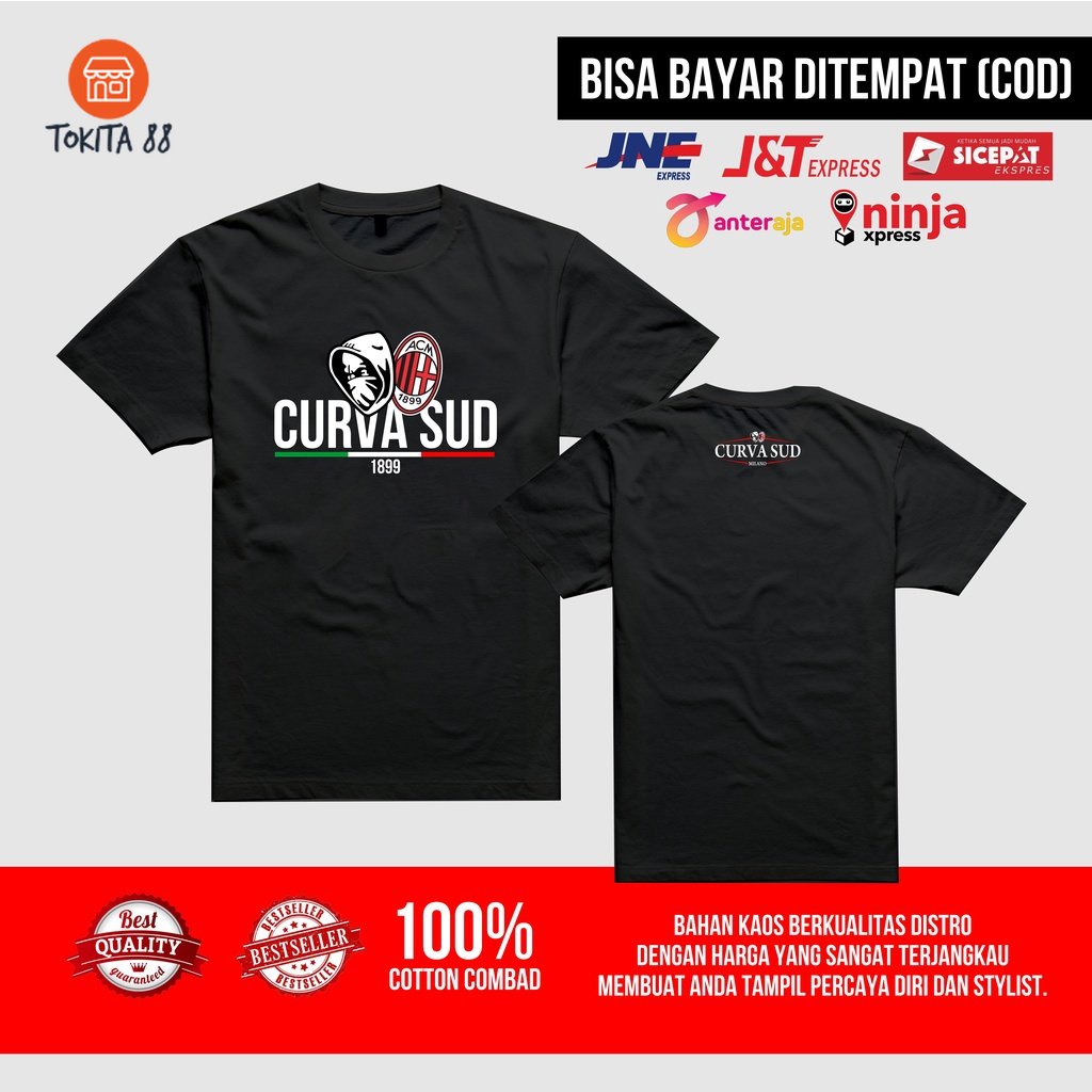 KAOS LENGAN PENDEK CURVA SUD AC MILAN ORIGINAL DISTRO KATUN COMBED