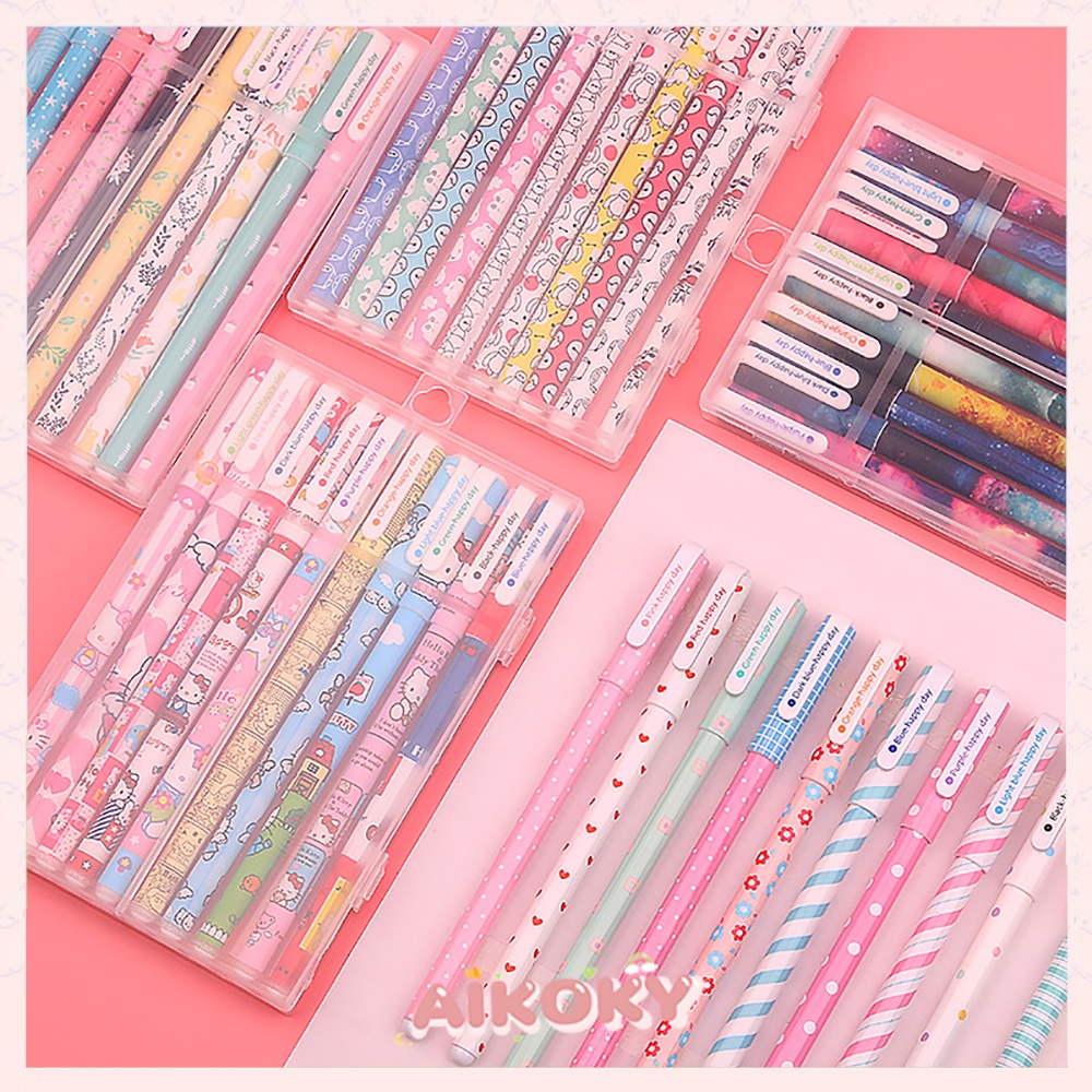 Aikoky 10 pcs/Set Pulpen gel karakter lucu 0.38mm