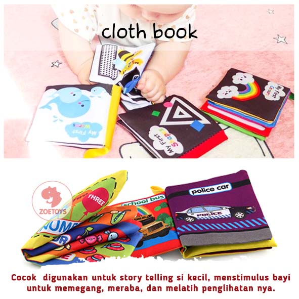 Zoetoys Cloth Book | Baby Contrast Soft pillow Book buku bantal cerita bahan kain anak bayi Mainan Edukasi Anak