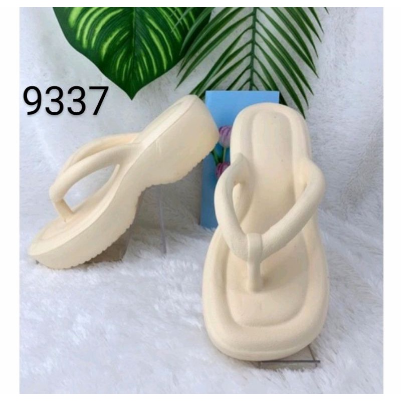 Sandal Jepit Platform Wanita, High Flop Wedges Perempuan Eva Jelly Foam 9337