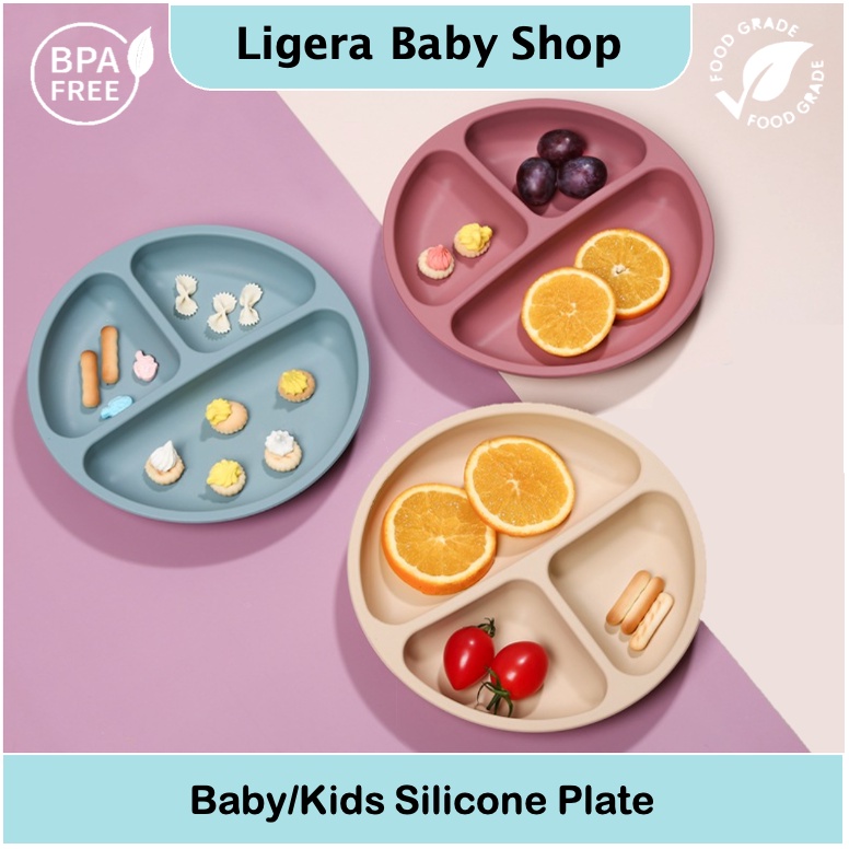 LIGERA Baby Silicone Plate No Suction | Piring Silikon Tidak Lengket | Alat Makan Anak Perlengkapan MPASI Food Grade