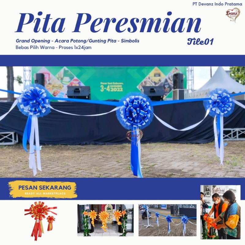 

PITA PERESMIAN 3 BUNGA 1Set Gunting+Pita- KADO PEMBUNGKUS - BUNGA WEEDING PITA SATIN - AKSESORIES